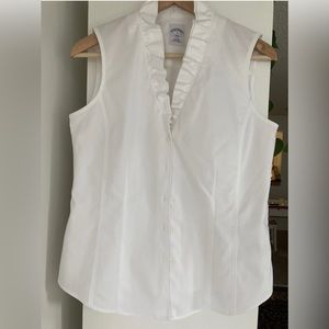 Brooks brothers ruffle sleeveless shirt in white